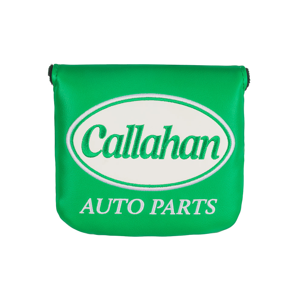 Green Callahan Auto Parts large CS mallet cover with white logo.