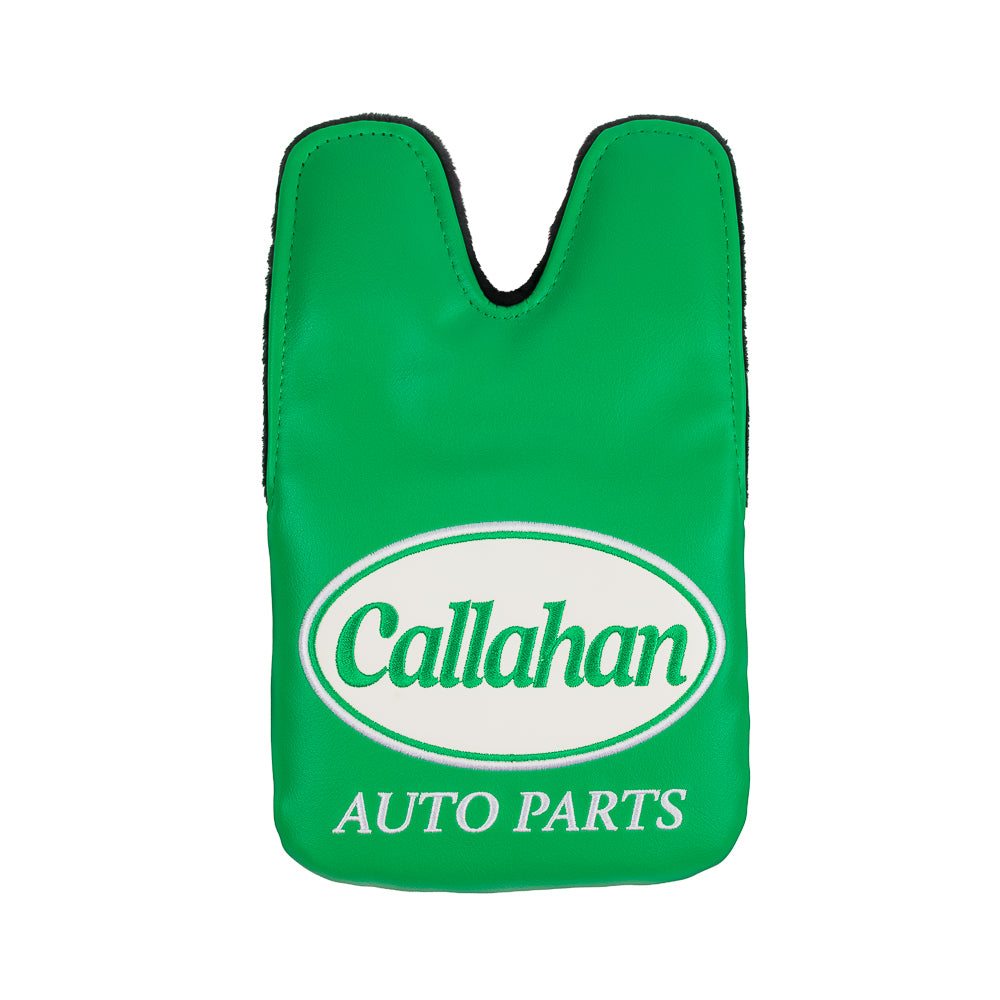 Green Callahan Auto Parts large CS mallet cover with white logo.