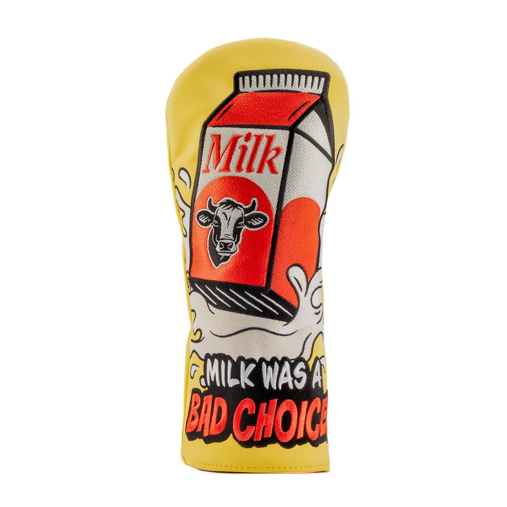 Rewind Golf x Anchorman officially licensed Milk Was A Bad Choice movie themed yellow driver golf headcover.