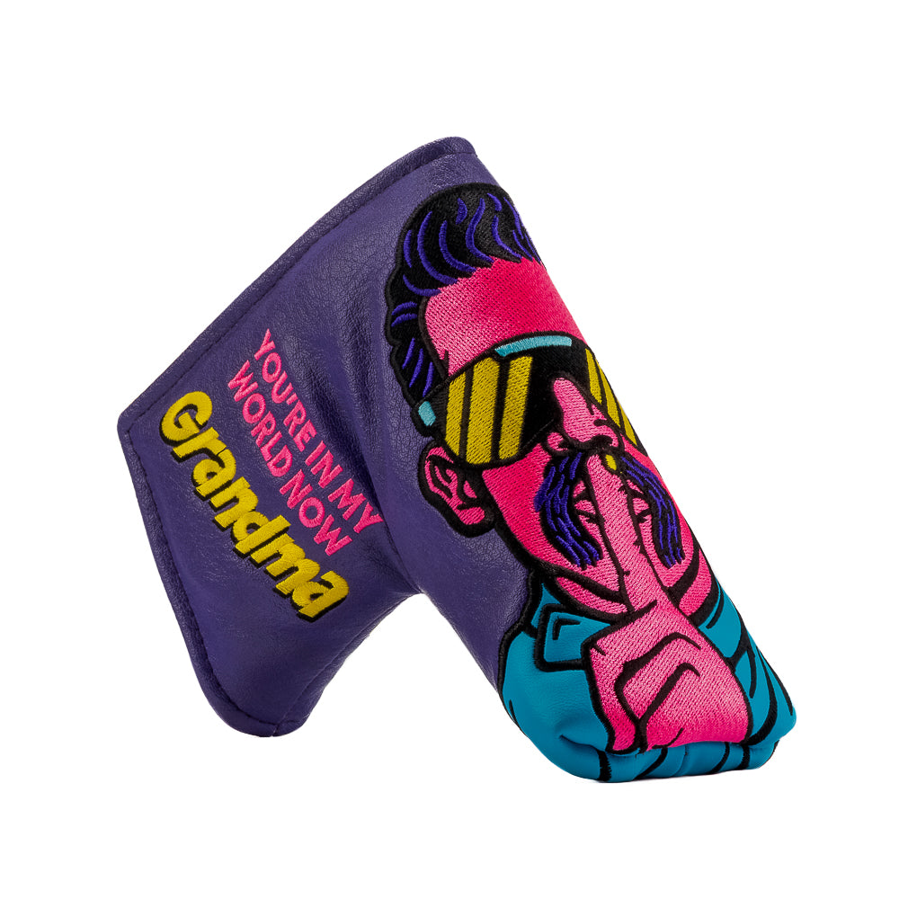 Rewind Golf x Happy Gilmore officially licensed You're In My World Now Grandma blade putter golf headcover.