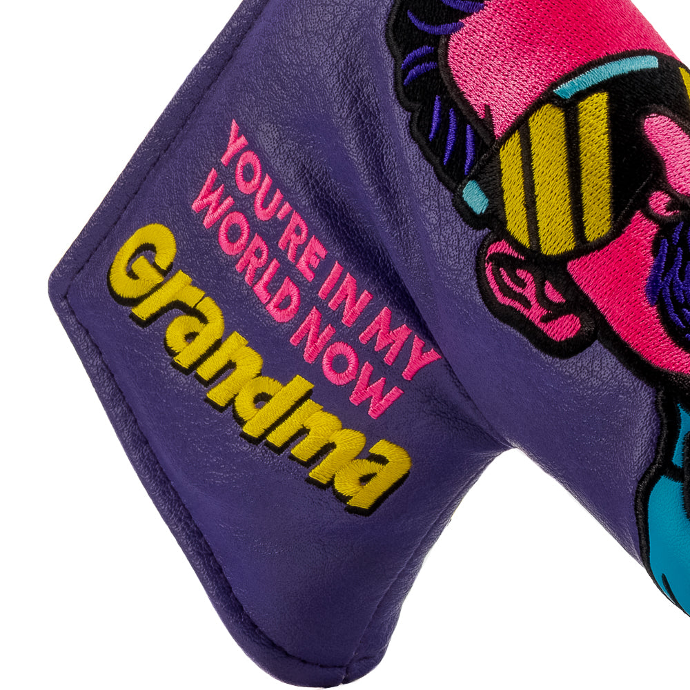 Rewind Golf x Happy Gilmore officially licensed You're In My World Now Grandma blade putter golf headcover.