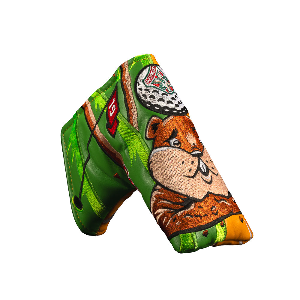 An orange Caddyshack official movie golf club headcover featuring a cartoon gopher illustration and the text 'Be the Ball' in white script, shown on a plain white background.