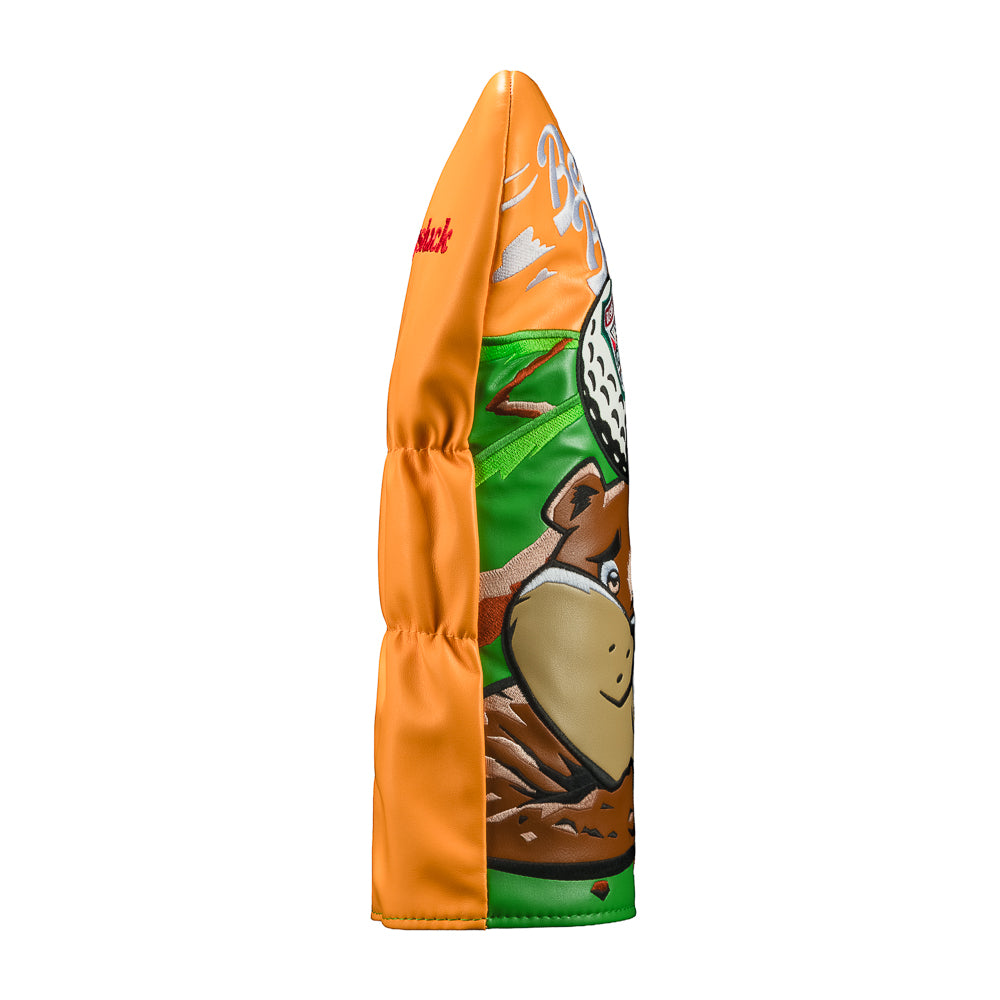 Rewind Golf Caddyshack Be the Ball driver headcover with gopher, golf ball and white lettering on an orange and green background and Be the Ball lettering above.