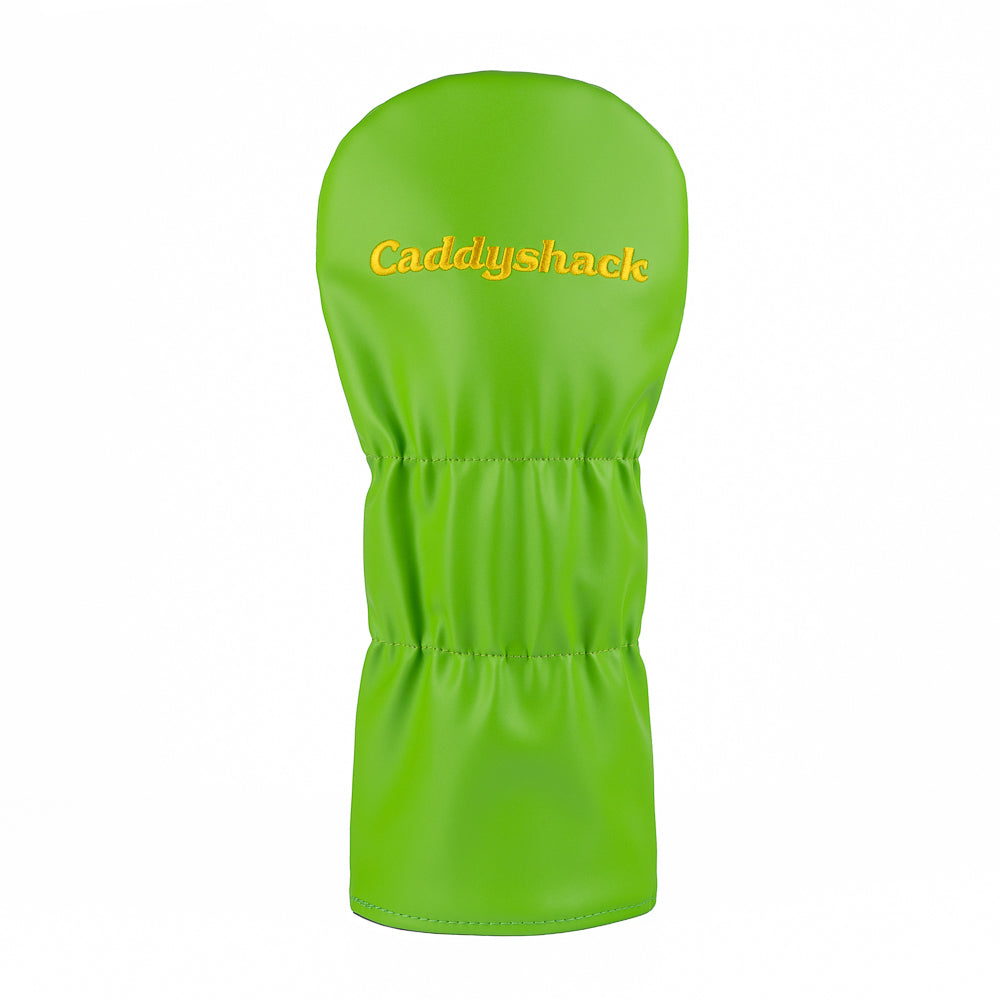 A bright lime green golf club headcover with the brand name 'Caddyshack' embroidered in yellow on the upper portion, shown against a plain white background.