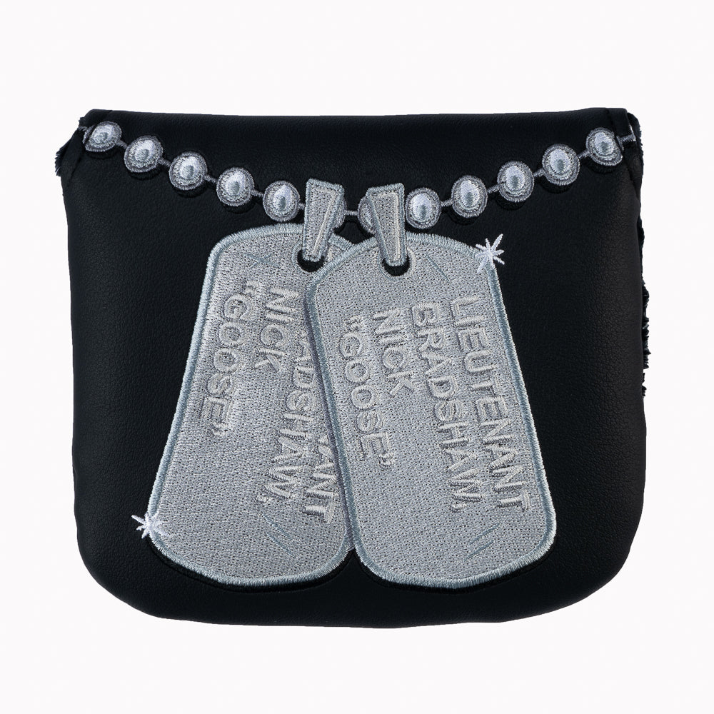 SWAG Golf x Top Gun Talk To Me Goose dog tag black and silver center shaft XL mallet golf heaedcover.