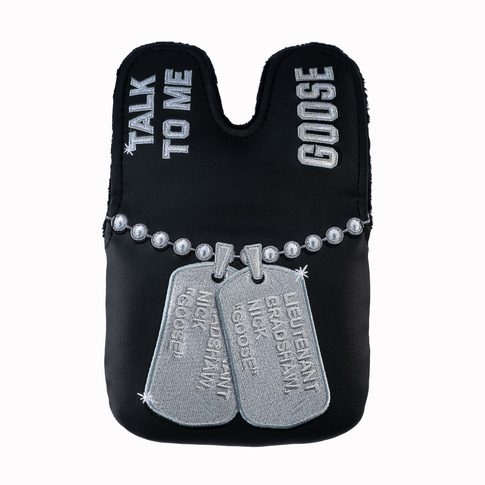 SWAG Golf x Top Gun Talk To Me Goose dog tag black and silver center shaft XL mallet golf heaedcover.