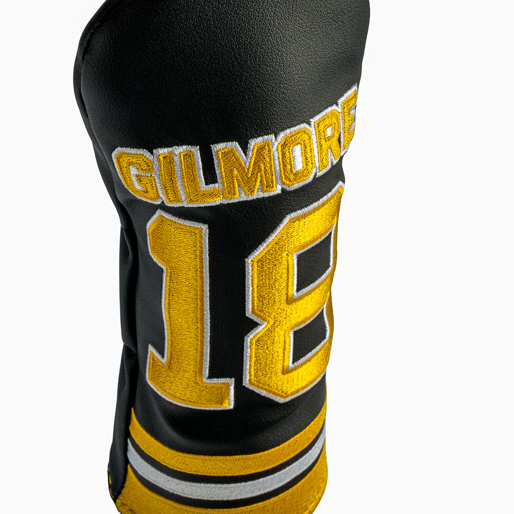 Rewind Golf x Happy Gilmore 18 Hockey Jersey black and gold officially licensed hybrid golf headcover.