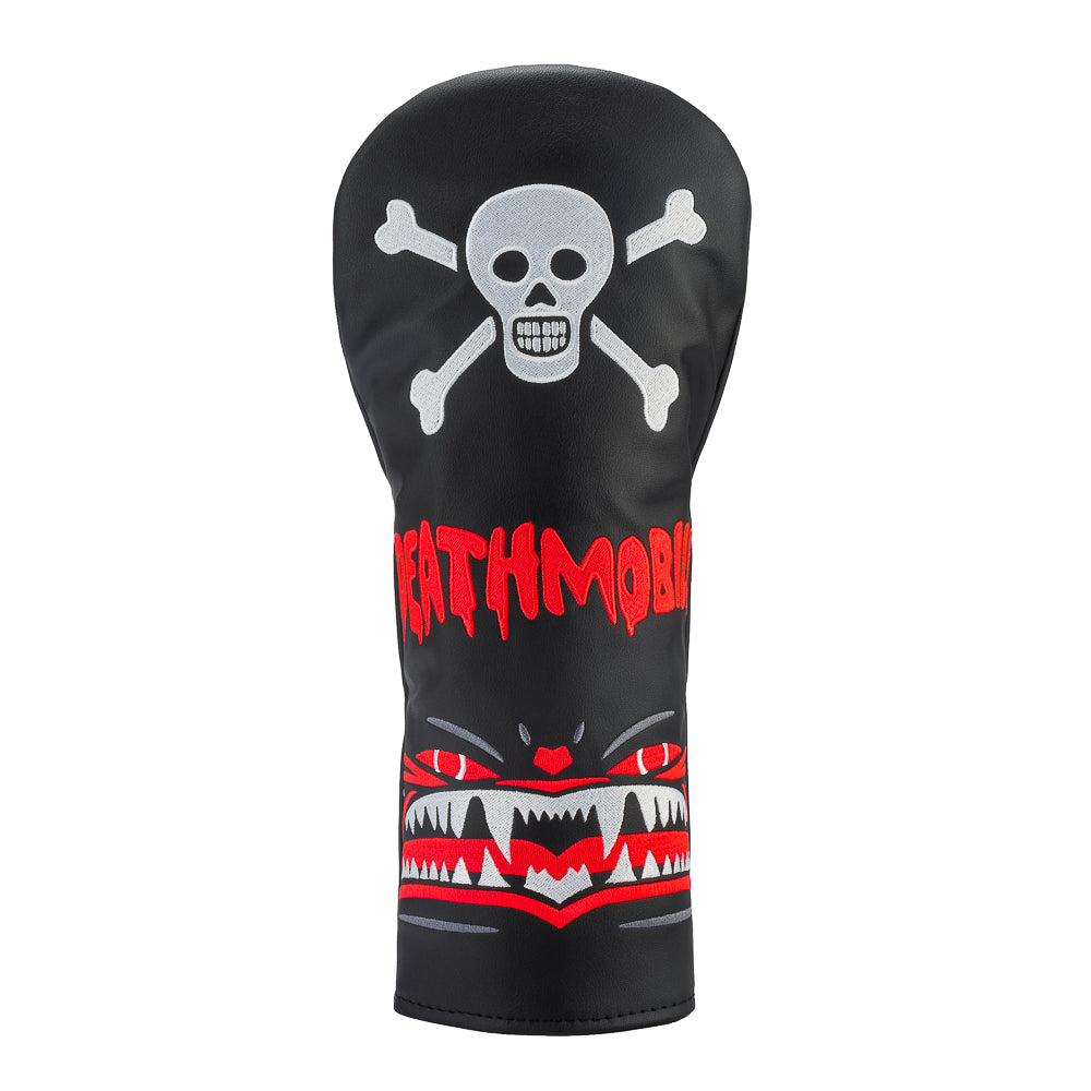 Rewind Golf x Animal House officially licensed black Deathmobile driver golf headcover with red accents. 