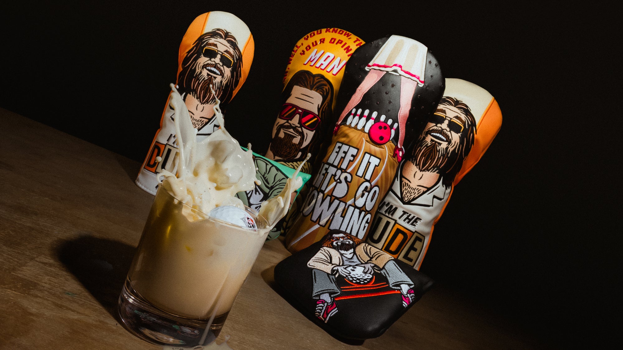 Rewind Golf officially licensed The Big Lebowski golf headcovers featuring iconic movie scenes and quotes.