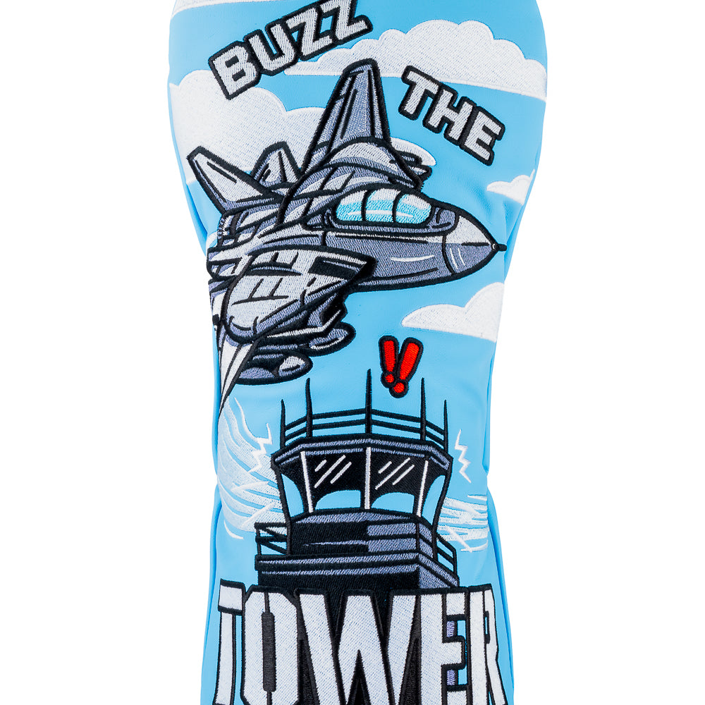 Rewind Golf x Top Gun official Buzz The Tower movie scene blue and white driver golf headcover.