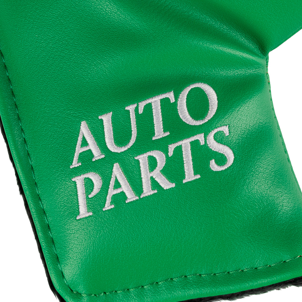 Green Callahan Auto Parts blade putter cover with logo.