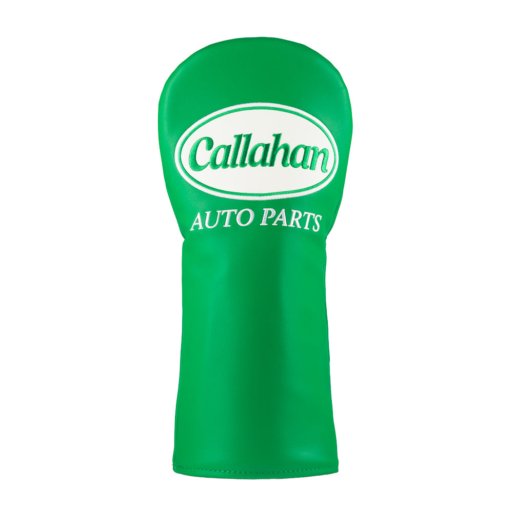 Green Callahan Auto Parts driver cover with white logo.