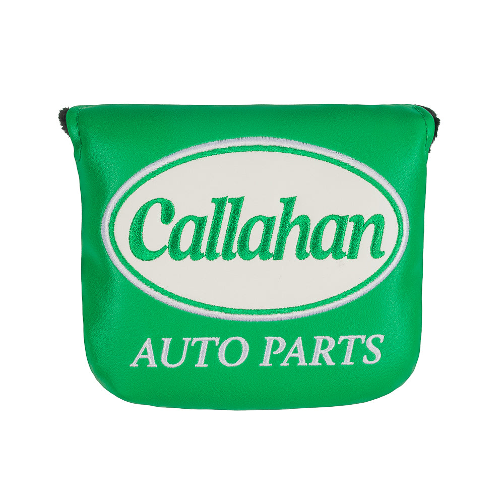 Green Callahan Auto Parts mallet cover with logo.