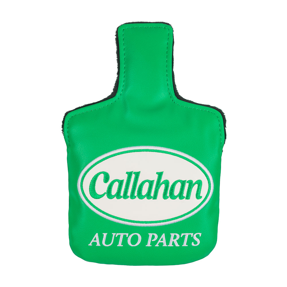 Green Callahan Auto Parts mallet cover with logo.