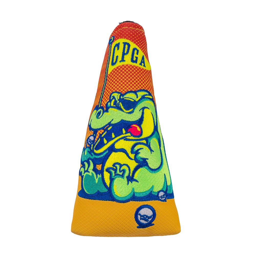 Rewind Golf x Happy Gilmore Chubbs Peterson Golf Academy orange and yellow officially licensed blade golf headcover.