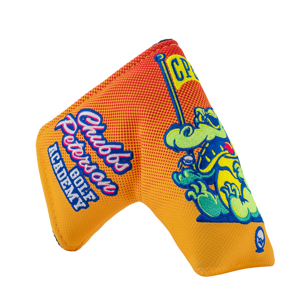 Rewind Golf x Happy Gilmore Chubbs Peterson Golf Academy orange and yellow officially licensed blade golf headcover.