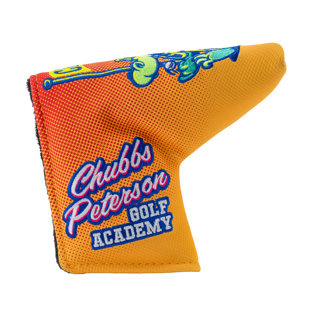 Rewind Golf x Happy Gilmore Chubbs Peterson Golf Academy orange and yellow officially licensed blade golf headcover.