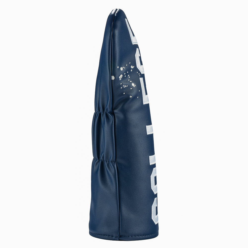 Rewind Golf x Animal House official Navy blue golf club driver headcover with 'COLLEGE' text on a black background