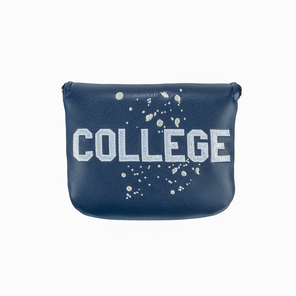 Rewind Golf x Animal House official mallet golf headcover with 'COLLEGE' text and white paint splashes.