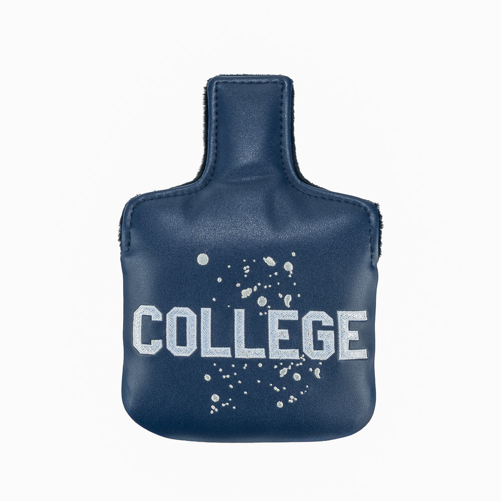 Rewind Golf x Animal House official mallet golf headcover with 'COLLEGE' text and white paint splashes.