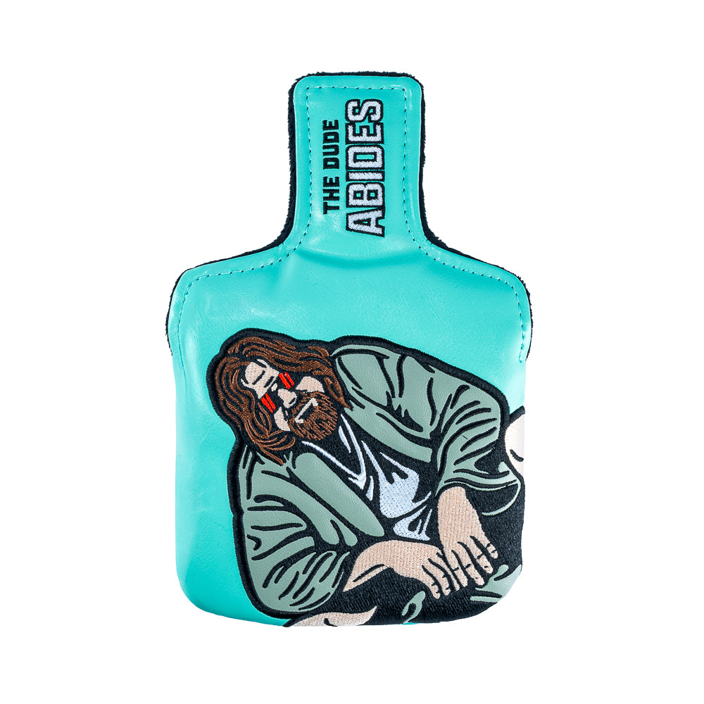 Rewind Golf x Big Lebowski The Dude Abides official teal mallet golf headcover with an embroidered dude on the front.