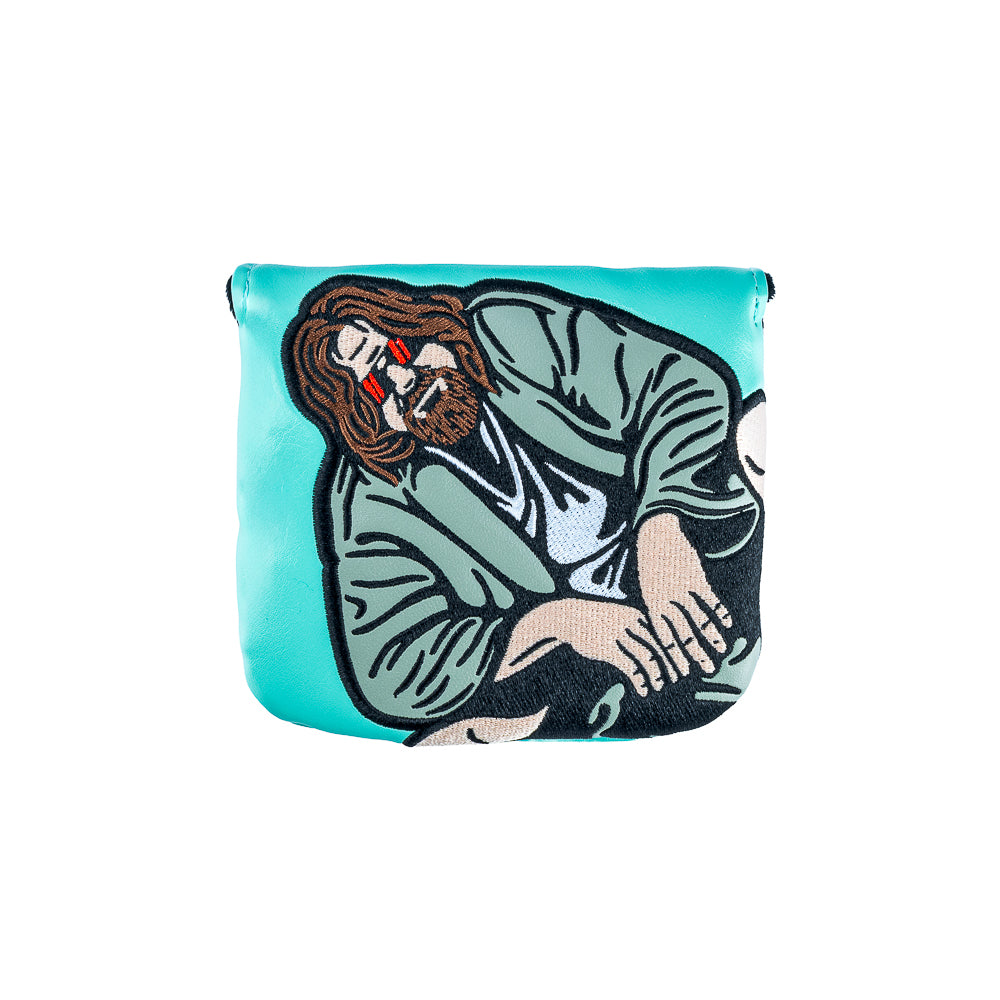 Rewind Golf x Big Lebowski The Dude Abides official teal mallet golf headcover with an embroidered dude on the front.