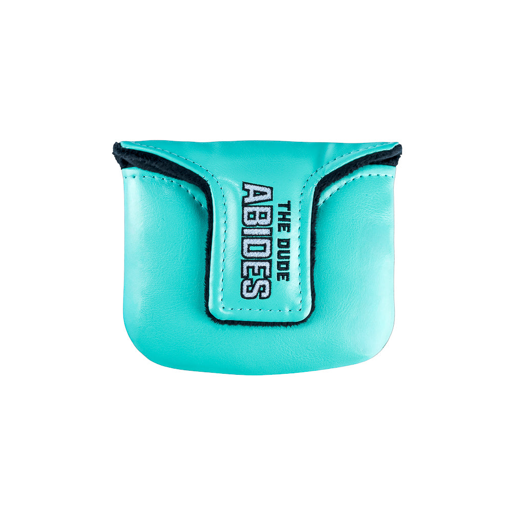 Rewind Golf x Big Lebowski The Dude Abides official teal mallet golf headcover with an embroidered dude on the front.