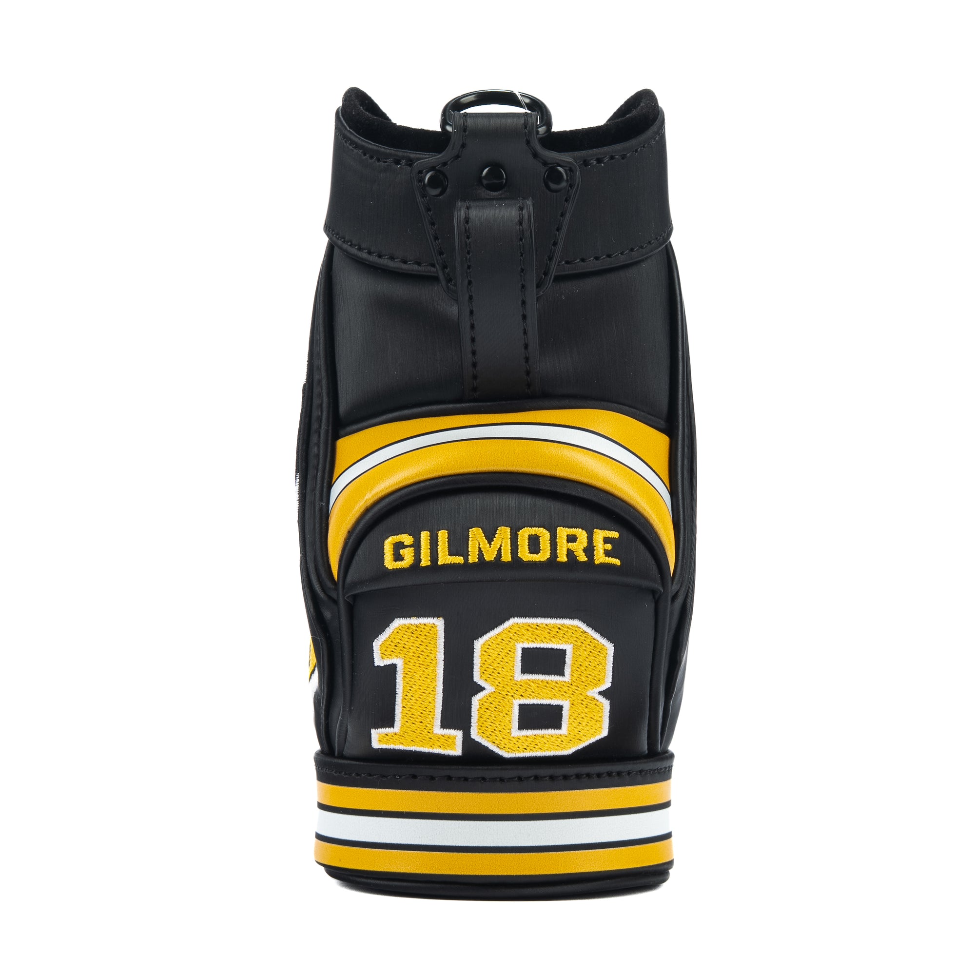 Rewind Golf x Happy Gilmore 18 Hockey Jersey official desk caddy accessory featuring black, gold, and yellow details and Happy Gilmore logo.