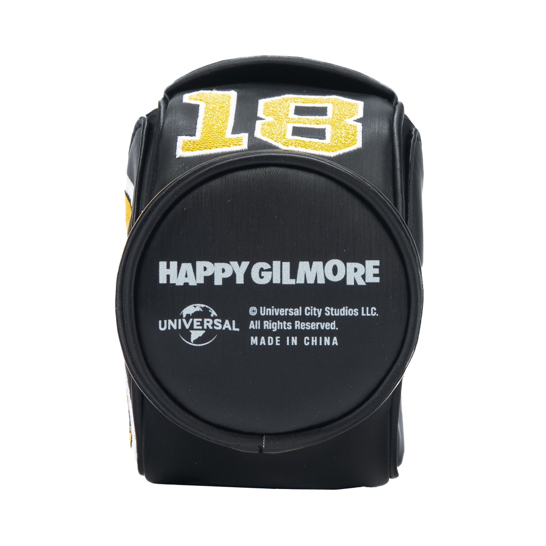 Rewind Golf x Happy Gilmore 18 Hockey Jersey official desk caddy accessory featuring black, gold, and yellow details and Happy Gilmore logo.