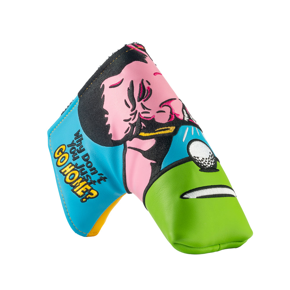 Rewind Golf x Happy Gilmore Why Don't You Just Go Home movie scene green, blue, and yellow blade golf headcover.
