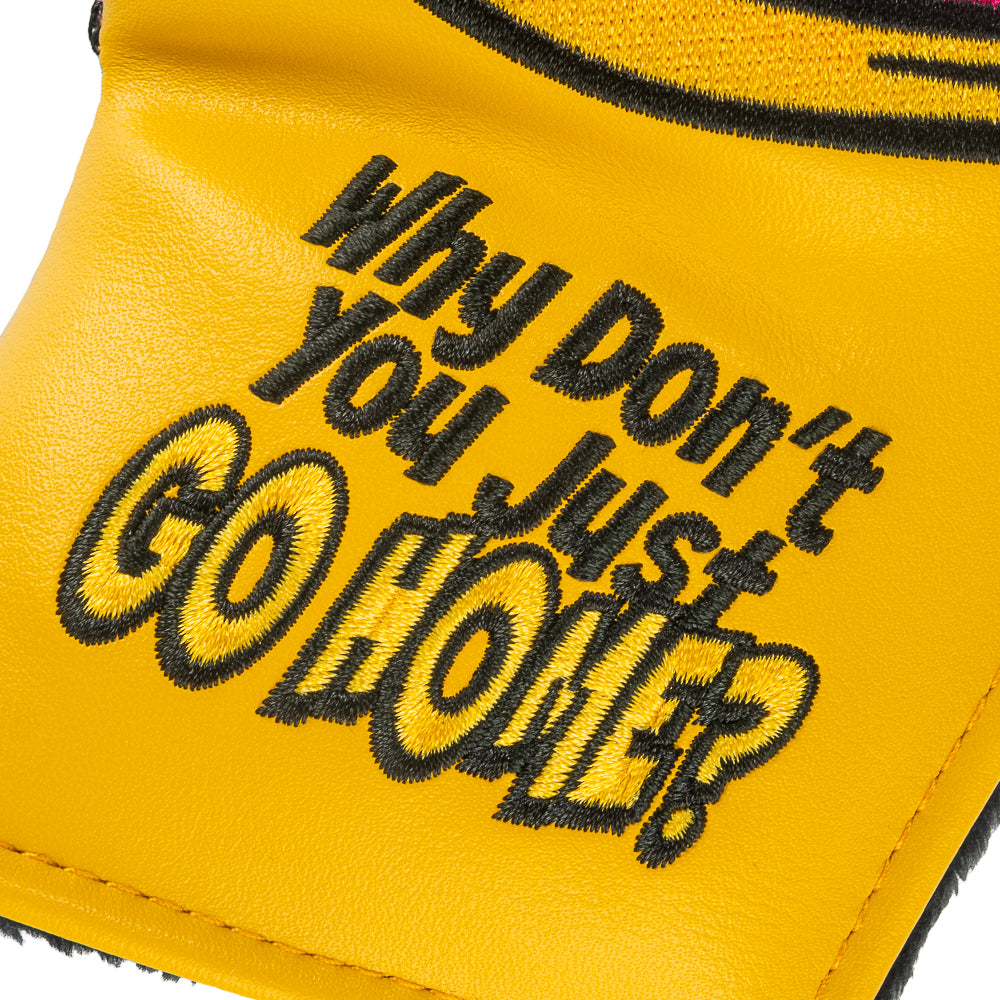 Rewind Golf x Happy Gilmore Why Don't You Just Go Home movie scene green, blue, and yellow blade golf headcover.