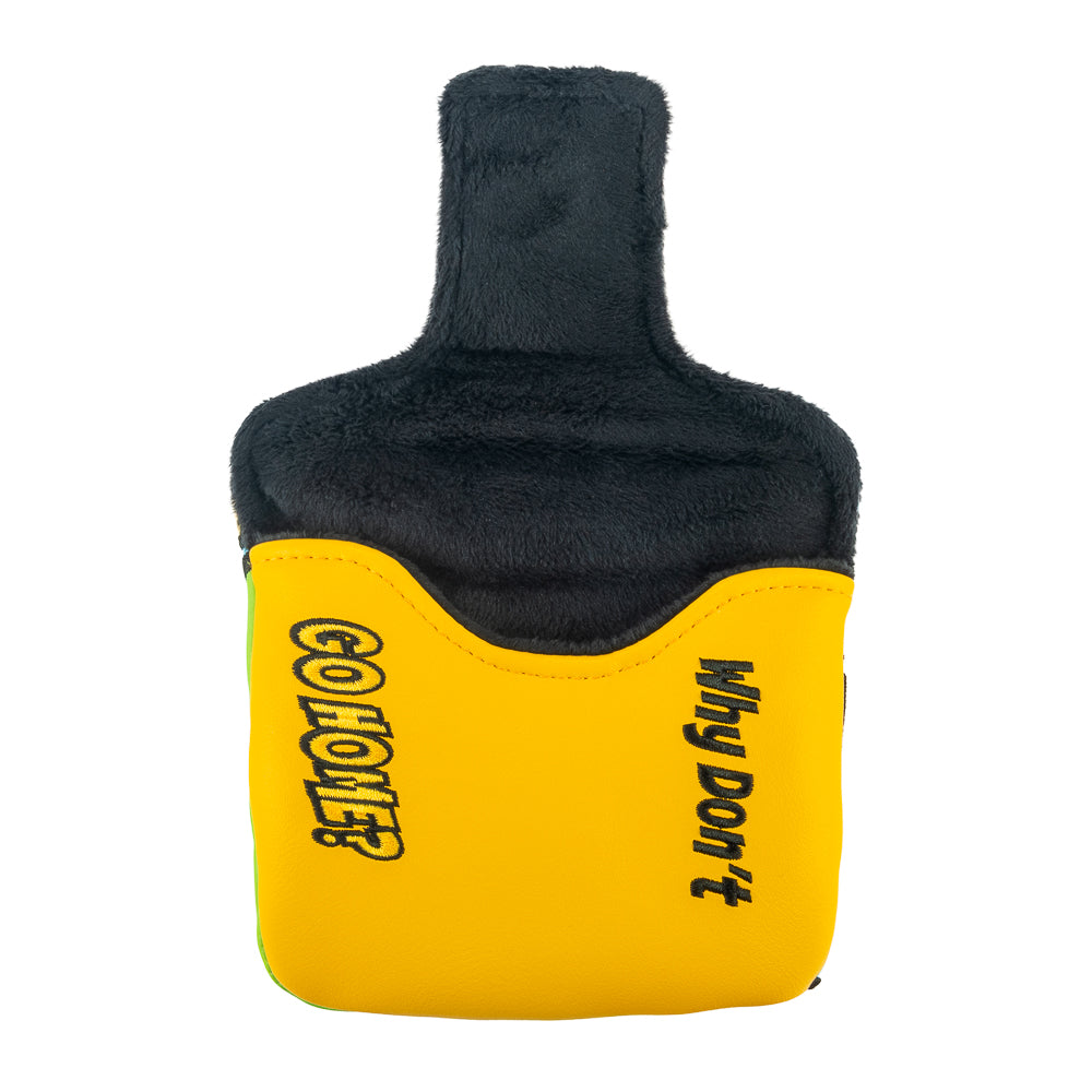 Rewind Golf x Happy Gilmore Why Don't You Just Go Home movie scene green, blue, and yellow mallet golf headcover.