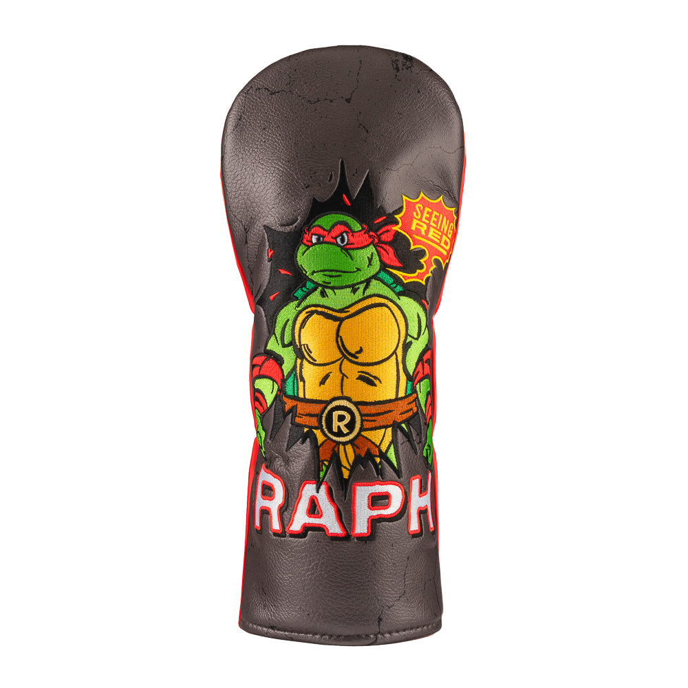 Red TMNT Raph driver cover with bold sai design.