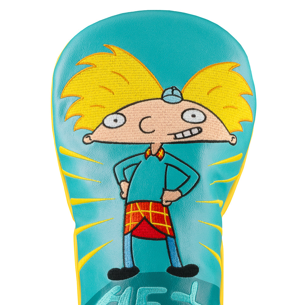 Teal Arnold driver cover with “Hey Football Head” text.
