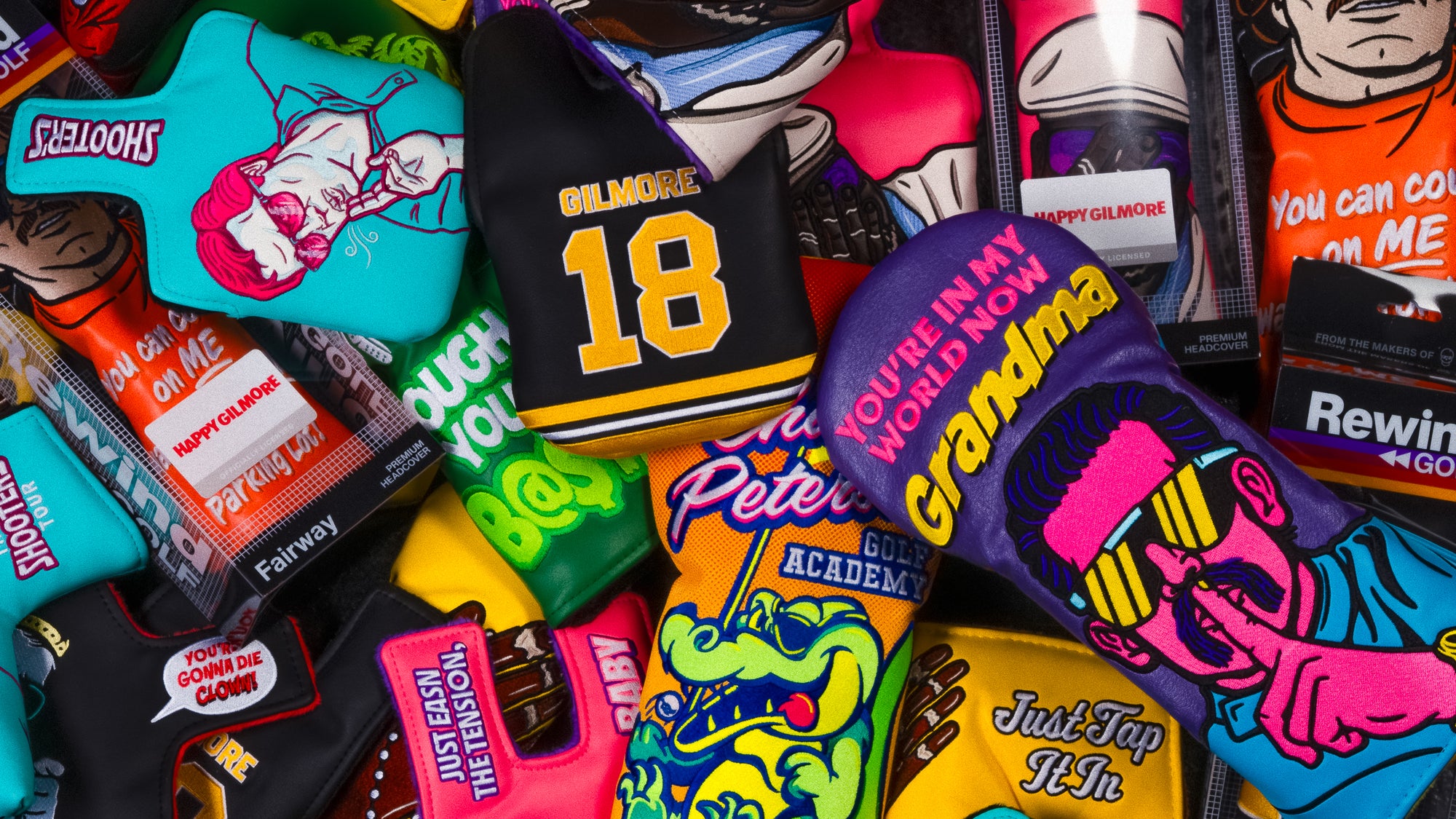 Rewind Golf official Happy Gilmore movie themed golf headcover collection.