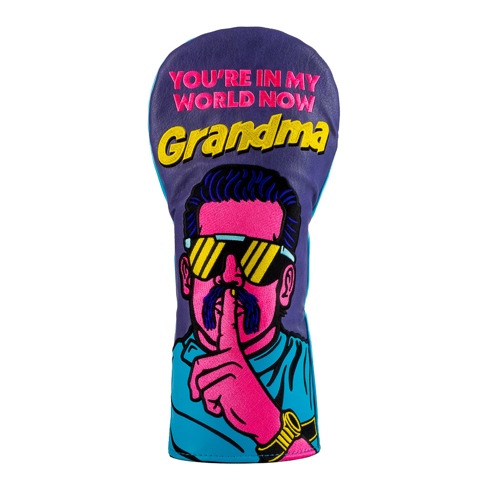 Rewind Golf x Happy Gilmore officially licensed You're In My World Now Grandma driver golf headcover.