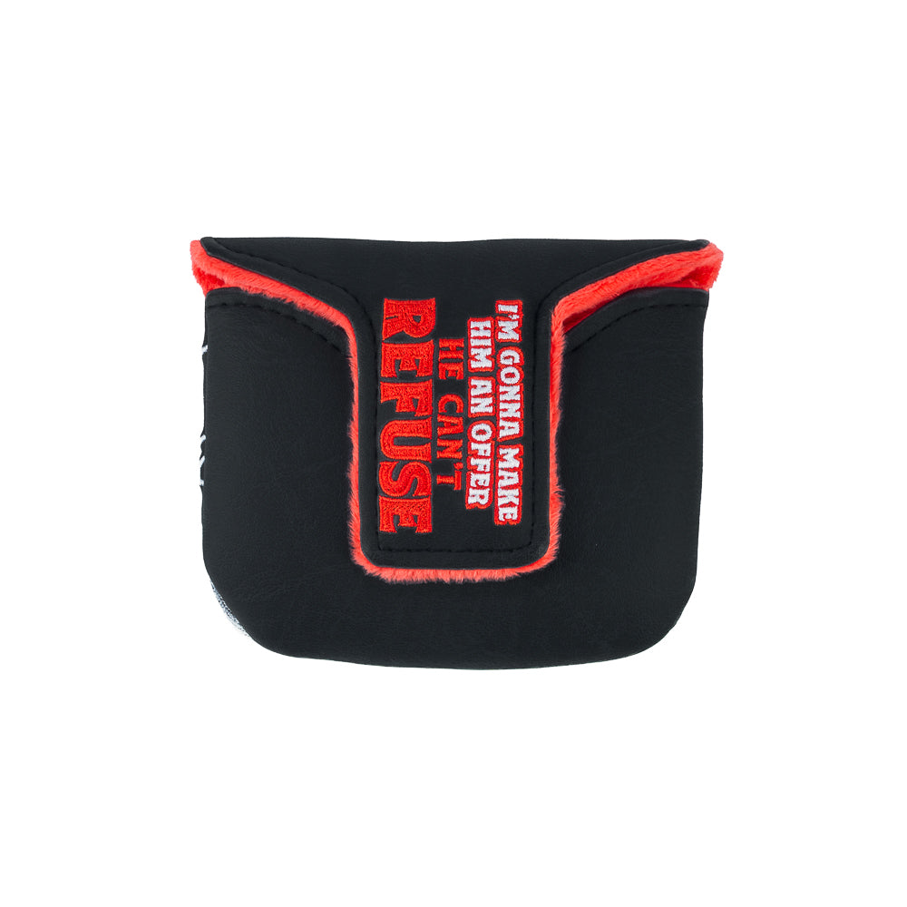 Rewind Golf x The Godfather Offer He Can't Refuse official mallet golf headcover featuring a black and white design with red fur.
