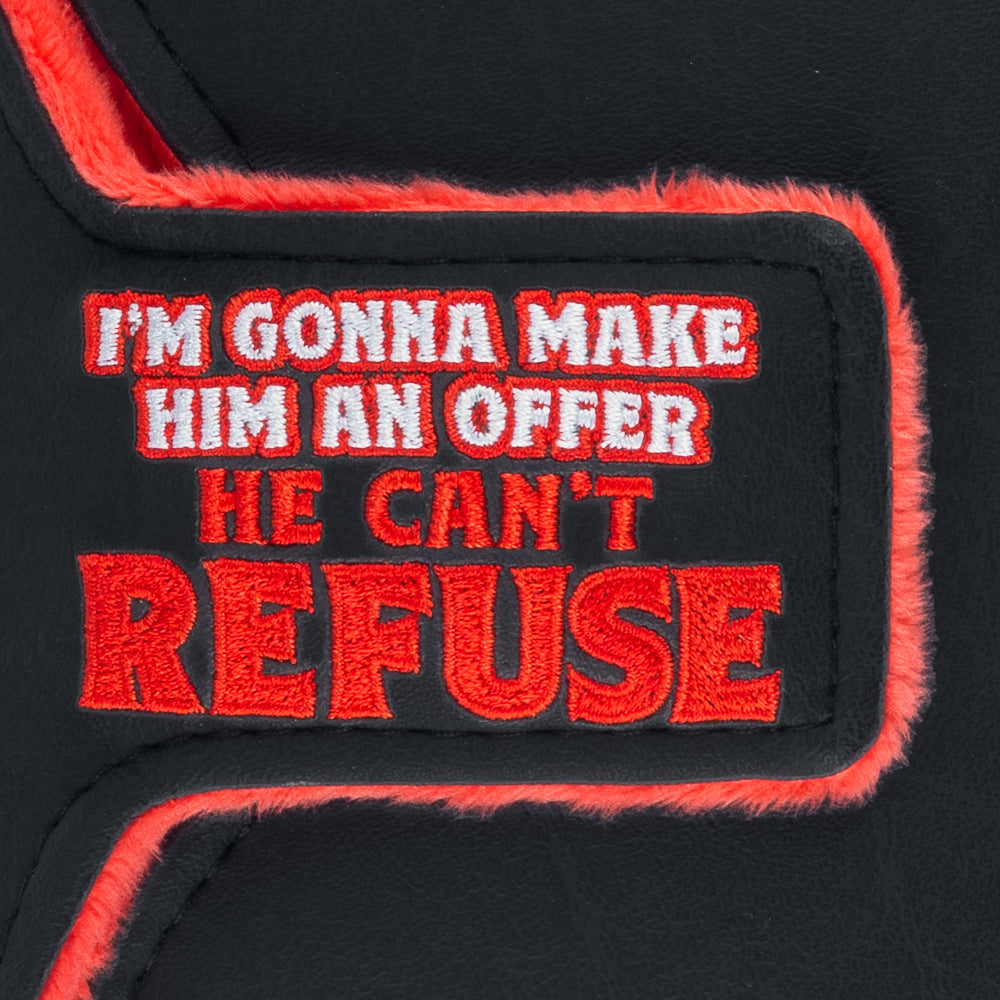 Rewind Golf x The Godfather Offer He Can't Refuse official mallet golf headcover featuring a black and white design with red fur.