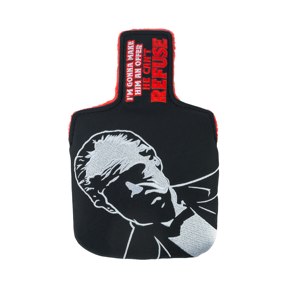 Rewind Golf x The Godfather Offer He Can't Refuse official mallet golf headcover featuring a black and white design with red fur.