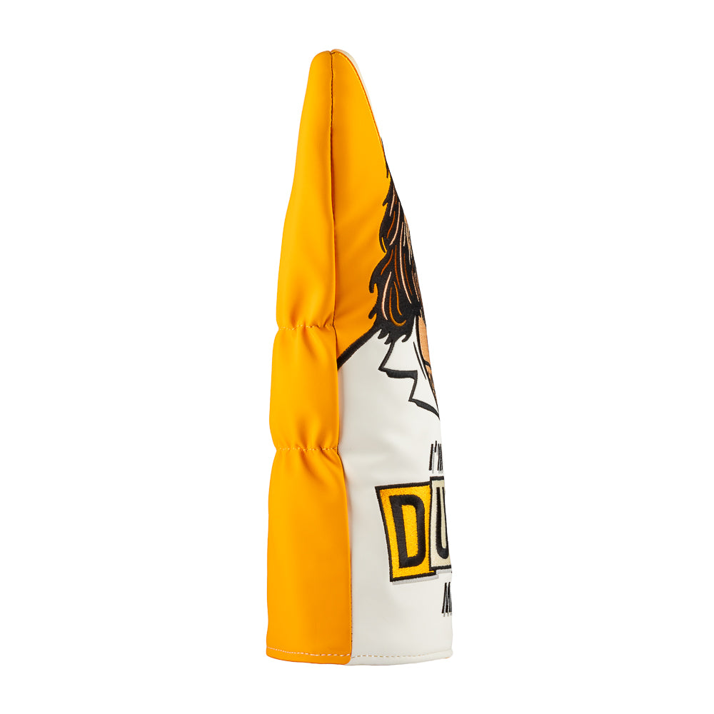 Rewind Golf x Big Lebowski I'm The Dude Man orange and white driver heacover featuring image of the dude.