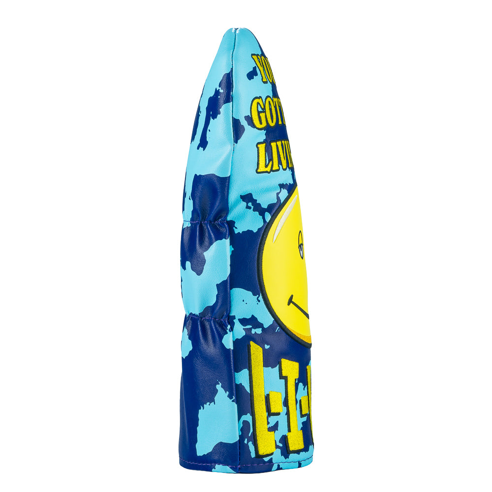 Rewind Golf x Dazed and Confused licensed Gotta Keep Livin' Man smiley face on blue camo driver golf headcover.