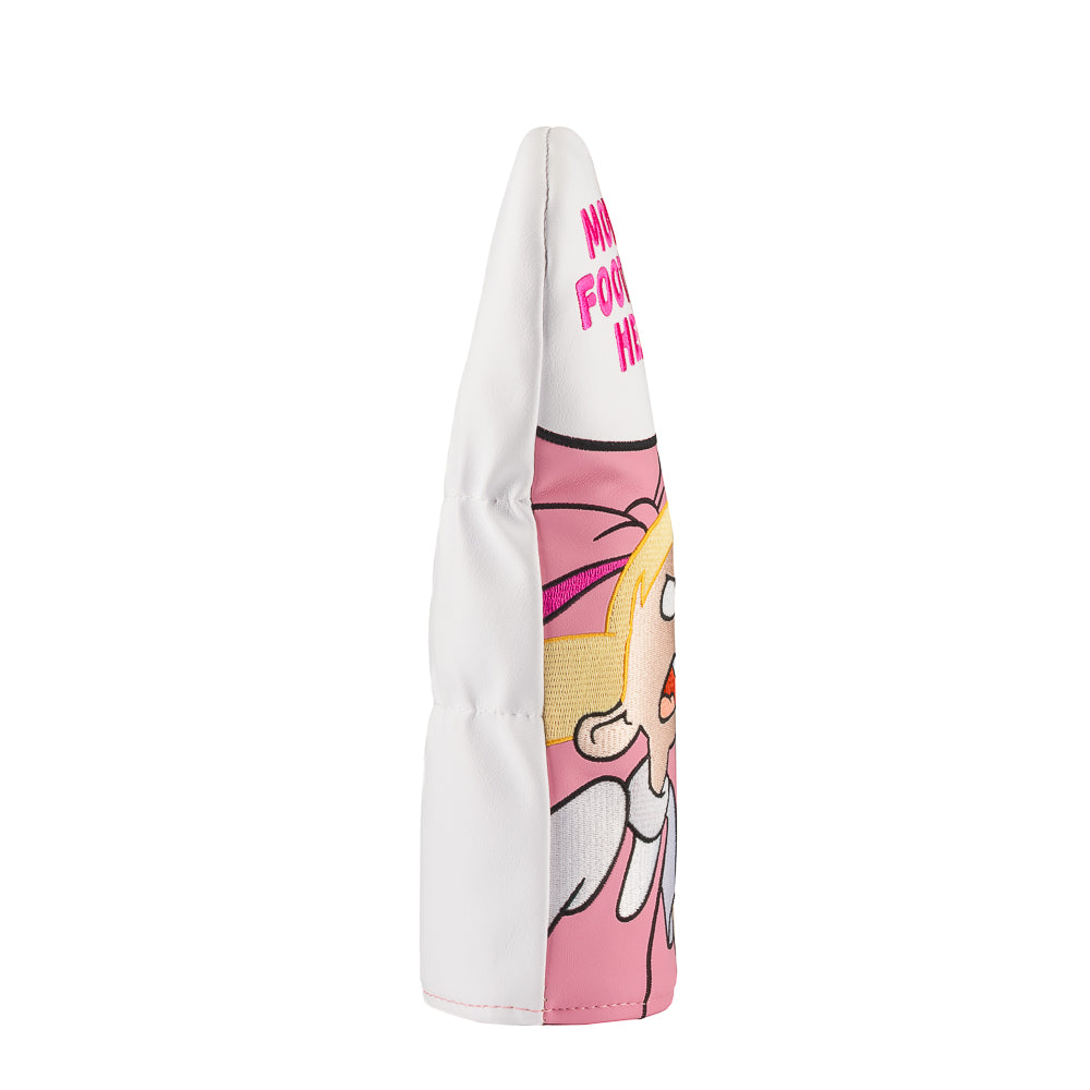 Pink Helga fairway cover with “Move It Football Head” quote.