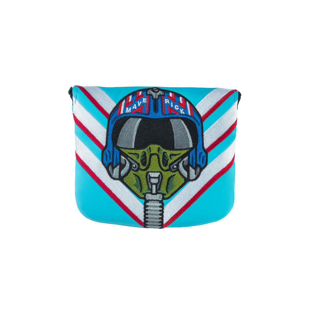 Rewind x Top Gun Need For Speed official mallet golf headcover with a Maverick helmet and red, white, and blue design.