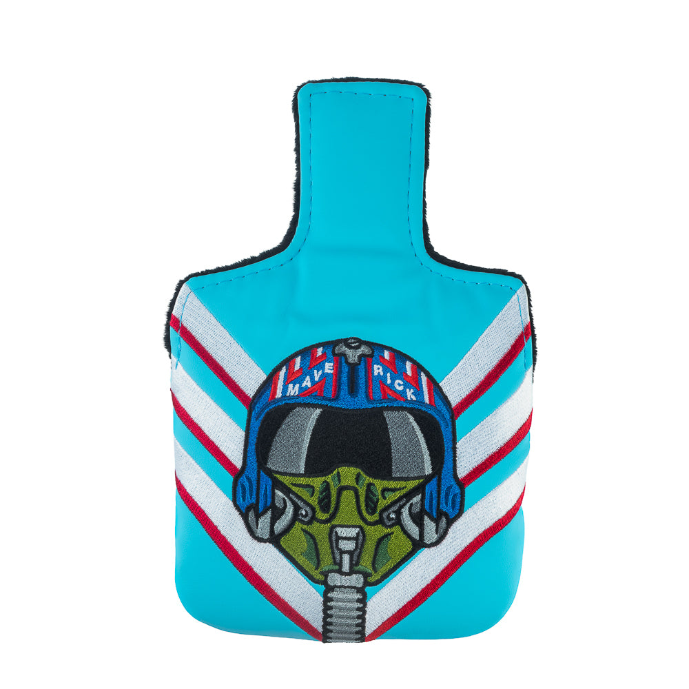 Rewind x Top Gun Need For Speed official mallet golf headcover with a Maverick helmet and red, white, and blue design.