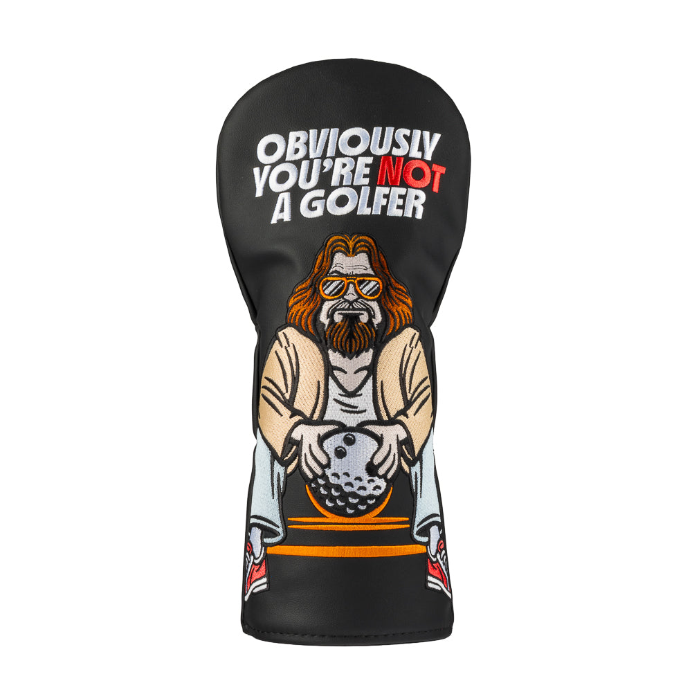 Rewind Golf x Big Lebowski officially licensed driver golf headcover with The Dude and Obviously You're Not A Golfer quote.