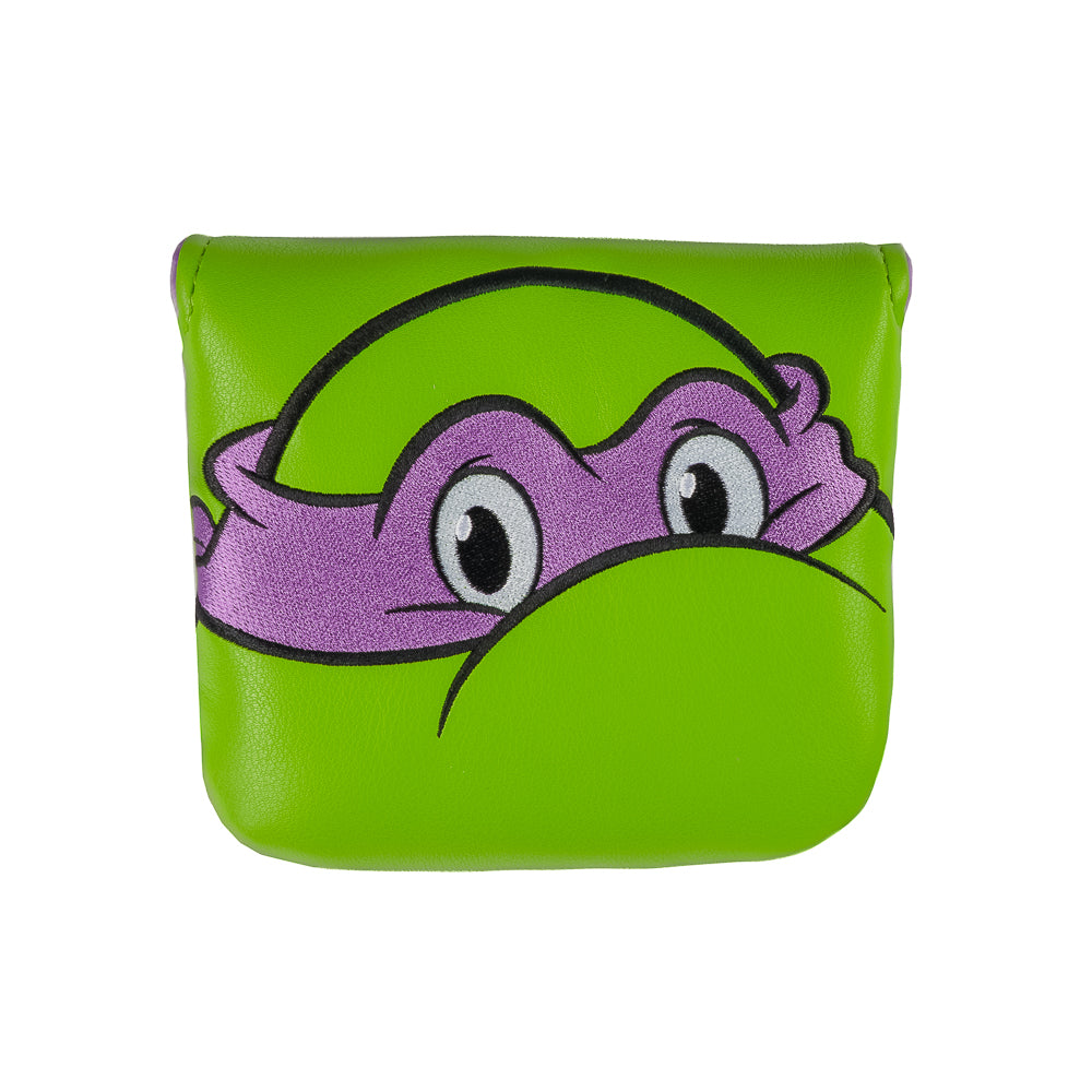 Green Donnie small center shaft mallet cover with purple mask peeking design.