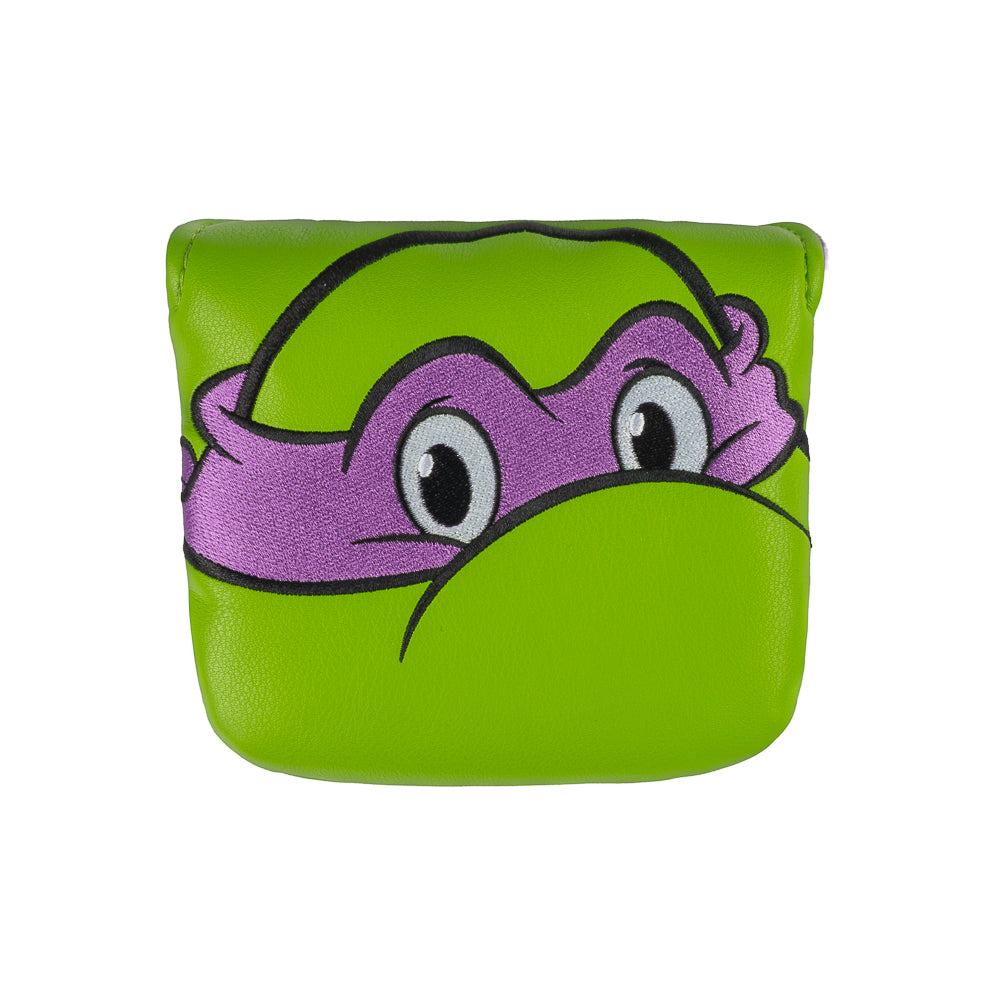 Green TMNT Donnie mallet cover with purple mask peeking design.