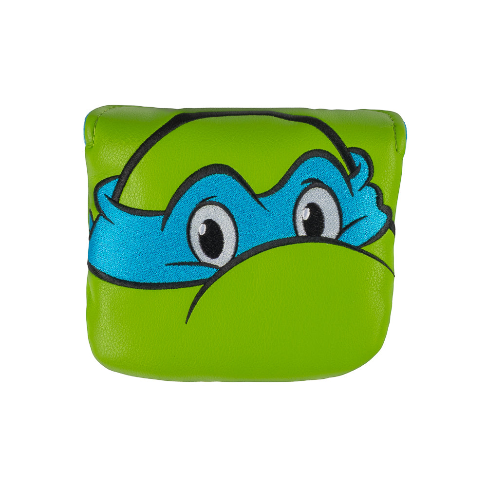Green TMNT Leo mallet cover with blue mask peeking design.