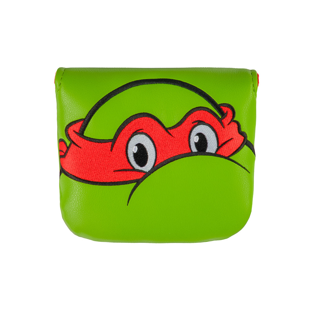 Green Raph large center shaft mallet cover with red mask peeking design.