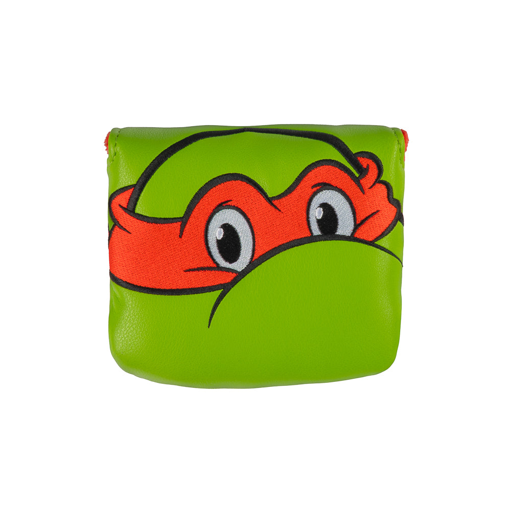 Green Raph small center shaft mallet cover with red mask peeking design.